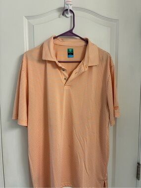 Men's Peach Striped Performance Polo
